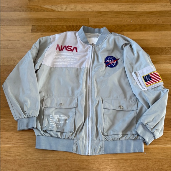 NASA Reflective Silver Bomber Jacket -Streetwear Techwear Size women's Large - Picture 3 of 11